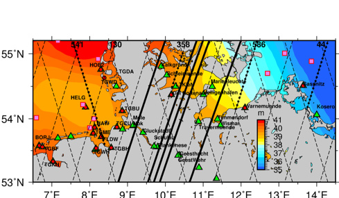 Region of analysis with ground tracks of Sentinel-3A