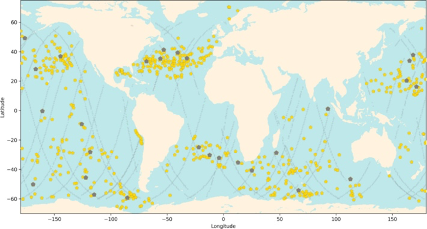 An overview map of the global observations including Sofar Spotters.