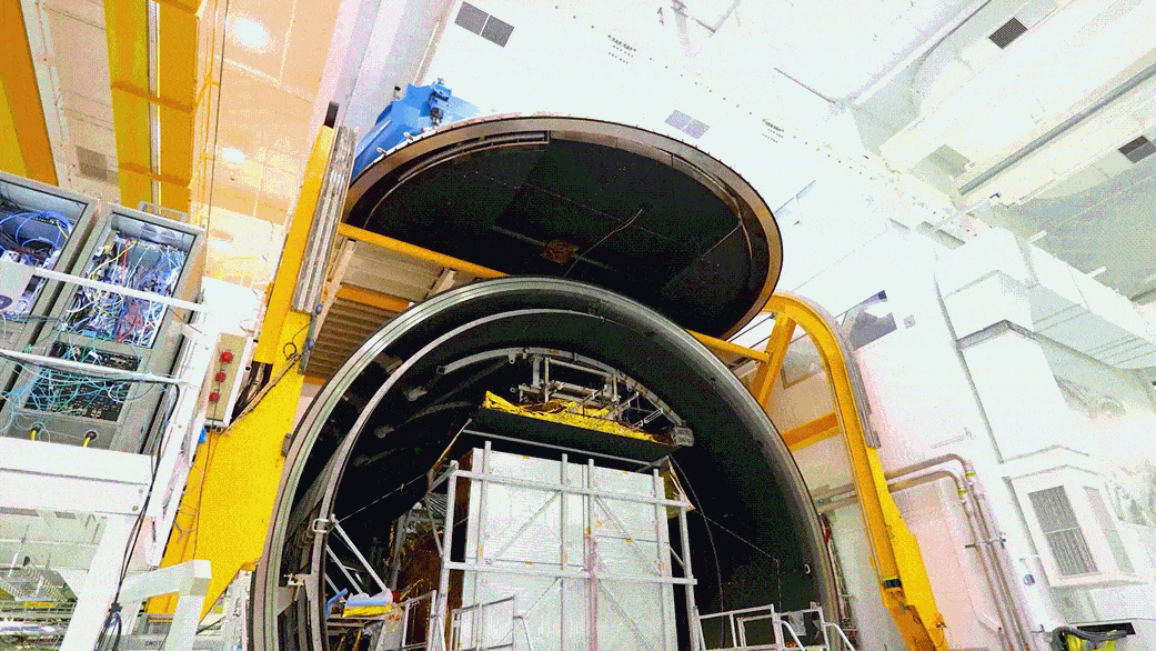 The Surface Water and Ocean Topography satellite (SWOT) is seen getting locked into a thermal vacuum chamber during one of the mission’s final tests at Thales Alenia Space’s facility near Cannes, France.

Credits: CNES/Thales Alenia Space
