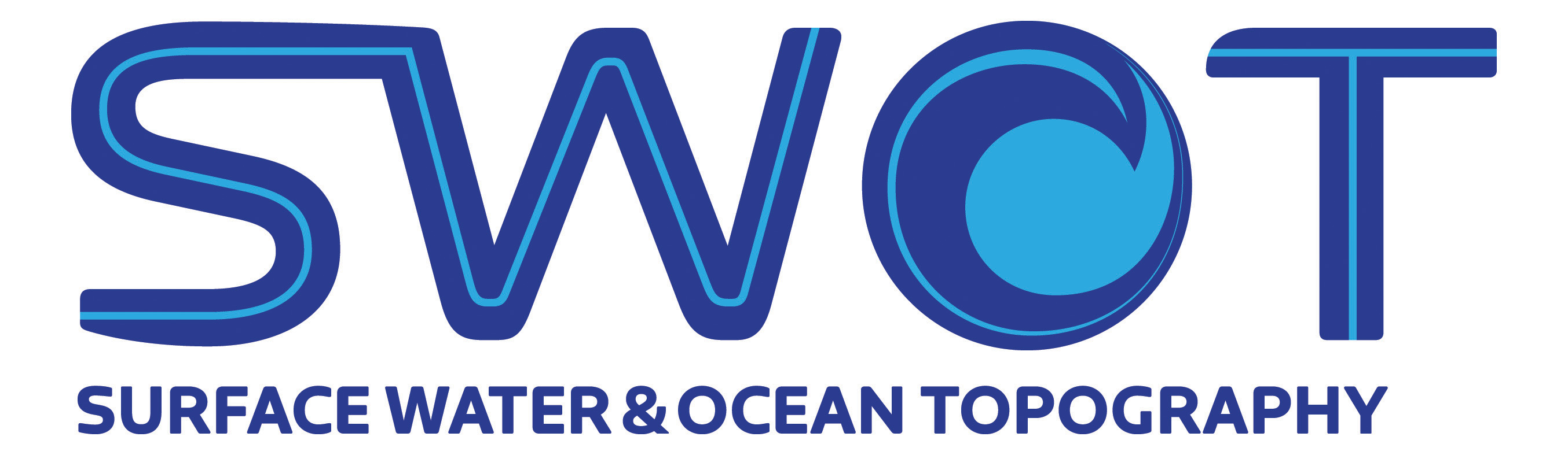 An alternate logo for the Surface Water Ocean Topography (SWOT) Mission.